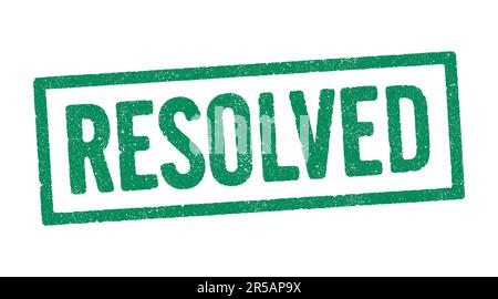 Vector illustration of the word Resolved in green ink stamp Stock Vector