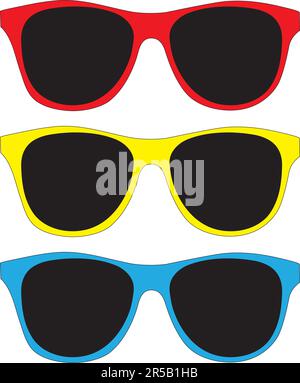 Three colored sunglasses on a white background with copy space Stock Vector