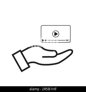 A hand holding video player screen with the play symbol on a white background Stock Vector