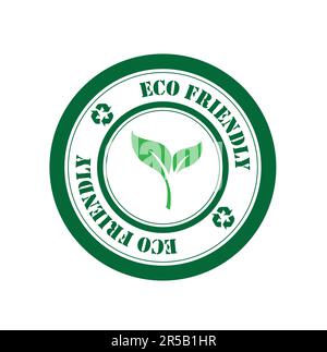 Green eco friendly stamp with leaves and recycle sign on a white background with copy space Stock Vector