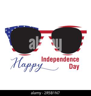 Independence day banner with sunglasses with the USA flag on a white background with copy space Stock Vector