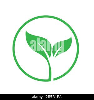 Green eco friendly logo with two leaves on a white background with copy space Stock Vector