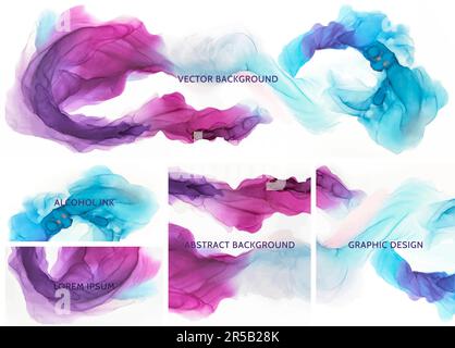 Alcohol ink modern abstract painting. Set of vertical backgrounds. watercolor fluid painting vector design. Pastel, neutral and golden marble. Stock Vector