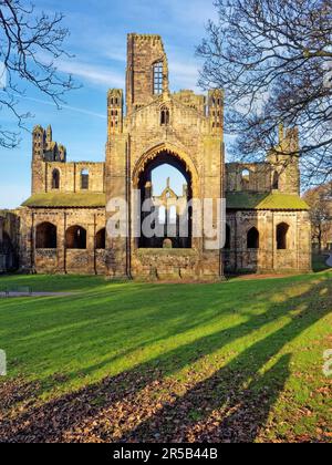 UK, Leeds, Kirkstall Abbey Ruins Stock Photo