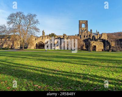 UK, Leeds, Kirkstall Abbey Ruins Stock Photo