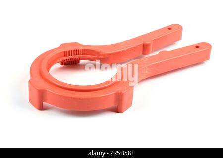 Universal key puller twist-off red color jars with screw caps intended for canning. Side view. High resolution photo. Full depth of field. Stock Photo