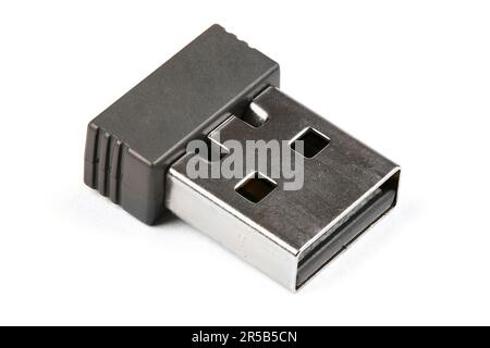 USB receiver for wireless computer mouse on a white background. Side view. High resolution photo. Full depth of field. Stock Photo