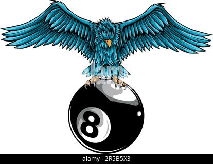vector illustration of eagle with billiard 8 ball Stock Vector