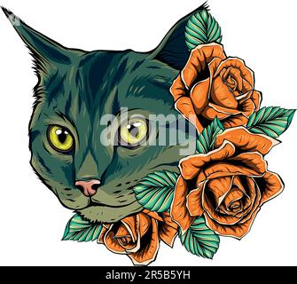 vector illustration of cat head with roses Stock Vector Image & Art - Alamy