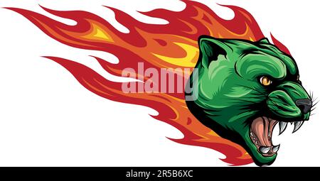 vector illustration of puma head with fire flames Stock Vector