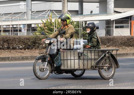 Chiangmai, Thailand -   February 28 2023:  Private Motorcycle, Honda Dream. Photo at road no.121 about 8 km from downtown Chiangmai, thailand. Stock Photo
