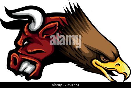 vector illustration of bull and eagle head Stock Vector