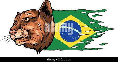 illustration of Brazil flag with jaguar head Stock Vector