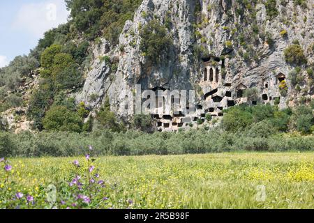 Lycian ancient rock tombs (4th century BC), Dalyan, Muğla Province, Turkey, April 2023 Stock Photo