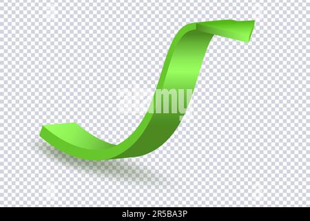 Growing Green Arrow up. Concept of sales symbol icon with realistic 3d arrow moving up. Growth chart sign. Flexible arrow indication statistic. Trade Stock Vector