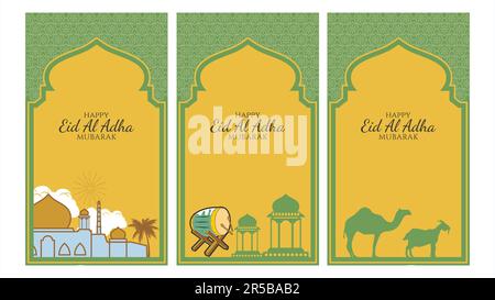 eid al adha  greeting card post social media template pastel background vector line illustration flat design Stock Vector