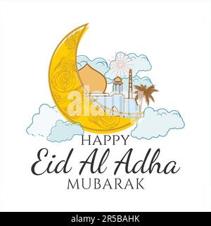 eid al adha  greeting card post social media template pastel background vector line illustration flat design Stock Vector