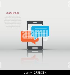 Mobile phone chat sign icon in flat style. Message notifications vector illustration on white isolated background. Smartphone text business concept. Stock Vector