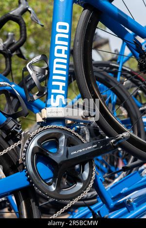 Shimano neutral service racing bicycle at Classique UCI Women's WorldTour road race Stage 3 2023 Ford RideLondon Stock Photo