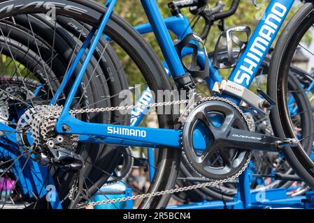 Shimano neutral service racing bicycle at Classique UCI Women's WorldTour road race Stage 3 2023 Ford RideLondon Stock Photo