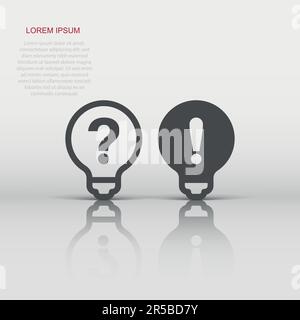 Problem solution icon in flat style. Light bulb idea vector illustration on white isolated background. Question and answer business concept. Stock Vector