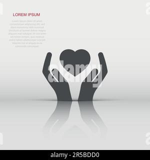 Heart care icon in flat style. Charity vector illustration on white isolated background. Love in hand business concept. Stock Vector