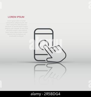 Hand touch smartphone icon in flat style. Phone finger vector illustration on white isolated background. Cursor touchscreen business concept. Stock Vector
