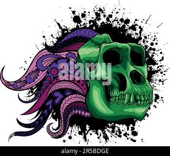 vector illustration of Gorilla monkey skull with mandala decoration Stock Vector