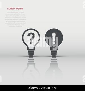 Problem solution icon in flat style. Light bulb idea vector illustration on white isolated background. Question and answer business concept. Stock Vector