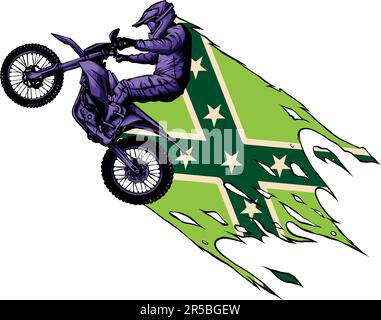 vector illustration of motocross with confederate flag Stock Vector