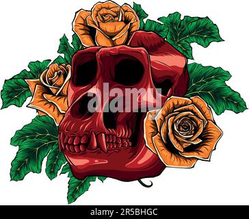 vector illustration of monkey skull with roses Stock Vector