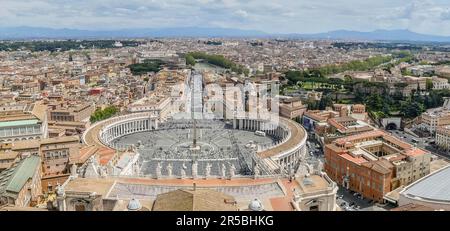 Extra panoramic aerial vew of  San Pietro Square and Rome Stock Photo