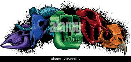 vector illustration of set animal skull on white background Stock Vector