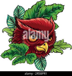 vector illustration of owl head with leaves Stock Vector