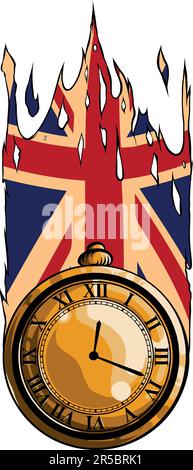 vector illustration of pocket watch with british flag Stock Vector