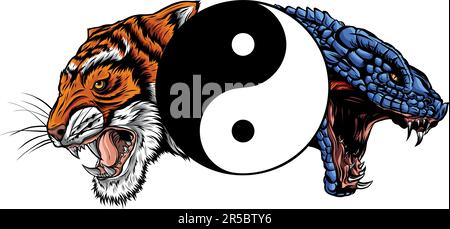 vbector illustration of Tiger and snake head Stock Vector