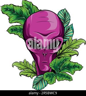 vector illustration of Alien head with leaveson white background Stock ...