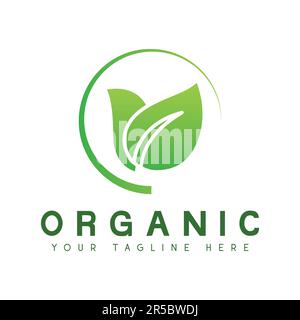 Organic Plants Logo Design Vegan Food Logotype Green Natural Leaf Icon can be used for Multipurpose Stock Vector