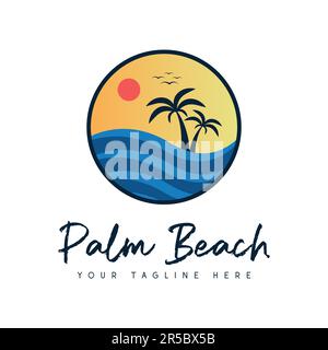 Palm Beach Logo Design Summer Holidays Logotype Stock Vector