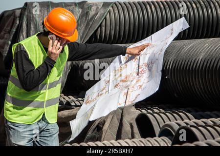 Moroccan engineer directing sanitation improvements in Agadir Stock Photo