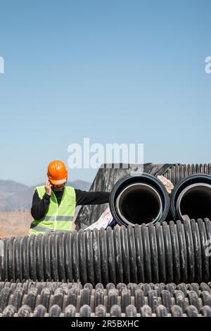 Moroccan engineer overseeing sanitation projects in Agadir Stock Photo