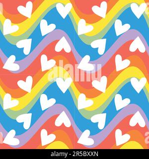 Vector seamless pattern of hearts lgbt groovy Stock Vector