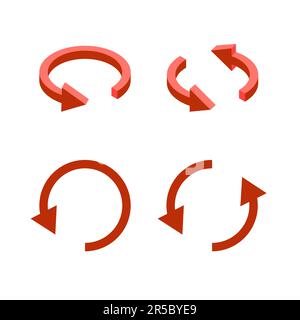 3d Update symbol. Isometric arrows red icon. Reload, refresh or upgrading concept. Vector illustration isolated on white background. Stock Vector
