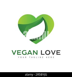 Vegan Love Logo Design Abstract Leaf Plant Logotype Stock Vector