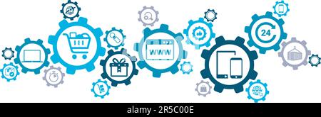e-commerce, e-business, online business concept – vector illustration banner on white background Stock Vector