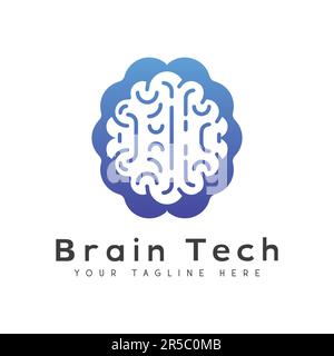 Modern Brain Tech Logo Design IT Cyberspace Technology Logotype Stock Vector