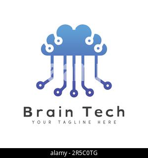 Modern Brain Tech Logo Design IT Cyberspace Technology Logotype Stock Vector