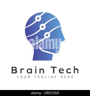 Modern Brain Tech Logo Design IT Cyberspace Technology Logotype Stock Vector
