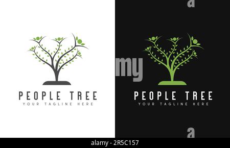 People Tree Logo Design Green Plant Person Icon Stock Vector