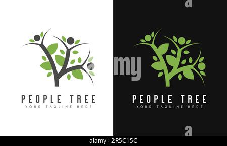People Tree Logo Design Green Plant Person Icon Stock Vector